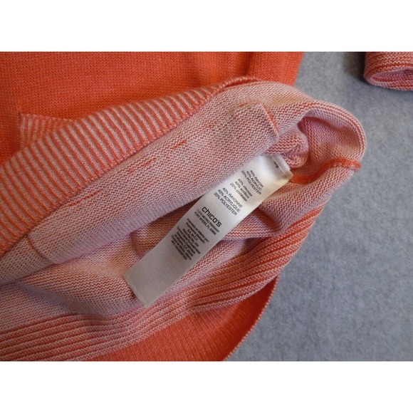 Chico's Women's Sweater Size 2 with Pockets Boat Neck 3/4 Sleeve Pullover Orange - Picture 4 of 8